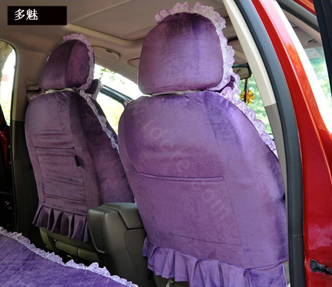 Lace flower Universal Automobile Car Seat Cover Velvet 18pcs - Purple