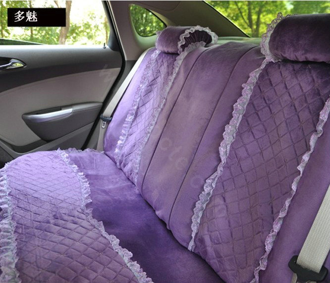 Lace flower Universal Automobile Car Seat Cover Velvet 18pcs - Purple