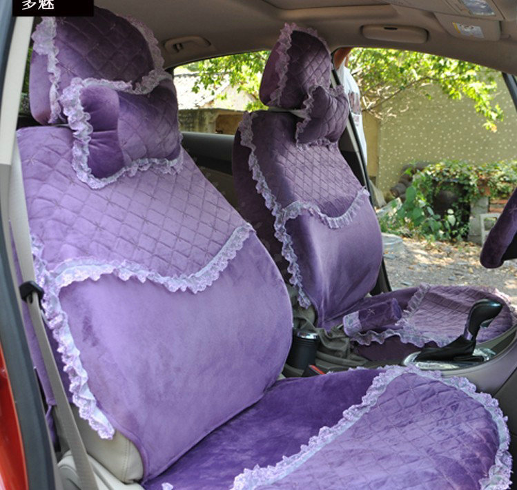 Lace flower Universal Automobile Car Seat Cover Velvet 18pcs - Purple