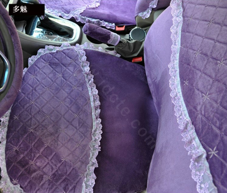 Lace flower Universal Automobile Car Seat Cover Velvet 18pcs - Purple