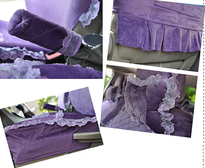 Lace flower Universal Automobile Car Seat Cover Velvet 18pcs - Purple