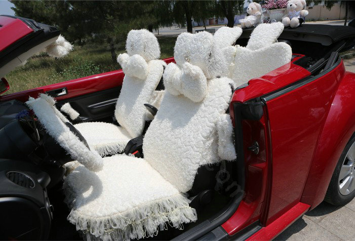 Mei Mei Bear Lace Universal Automobile Car Seat Cover Rose Velvet Cushion 8pcs - Beige