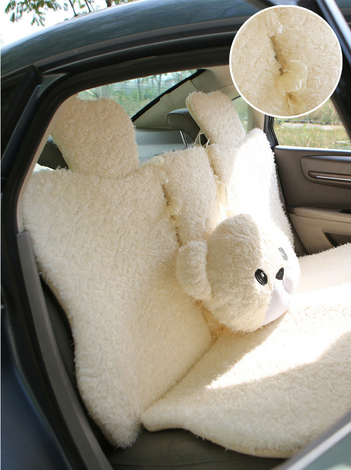 Mei Mei Bear Lace Universal Automobile Car Seat Cover Rose Velvet Cushion 8pcs - Beige