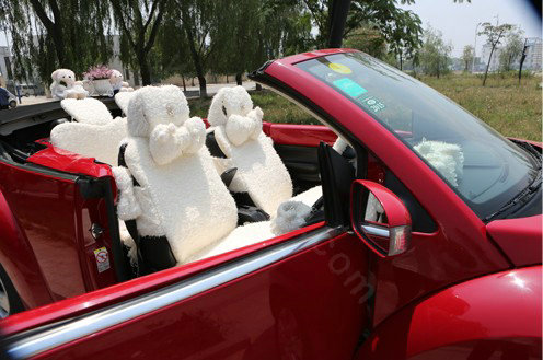 Mei Mei Bear Lace Universal Automobile Car Seat Cover Rose Velvet Cushion 8pcs - Beige