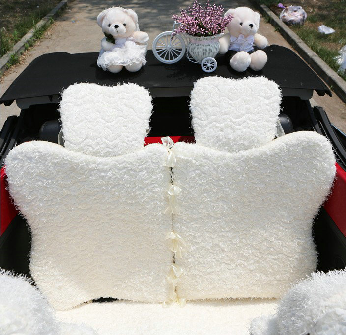 Mei Mei Bear Lace Universal Automobile Car Seat Cover Rose Velvet Cushion 8pcs - Beige