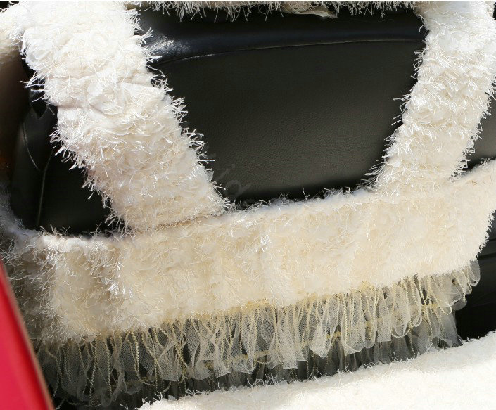 Mei Mei Bear Lace Universal Automobile Car Seat Cover Rose Velvet Cushion 8pcs - Beige