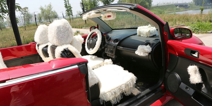 Mei Mei Bear Lace Universal Automobile Car Seat Cover Rose Velvet Cushion 8pcs - Beige