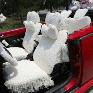 Mei Mei Bear Lace Universal Automobile Car Seat Cover Rose Velvet Cushion 8pcs - Beige