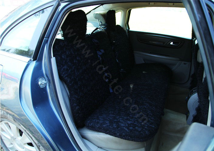 Mei Mei Bear Lace Universal Automobile Car Seat Cover Rose Velvet Cushion 8pcs - Black