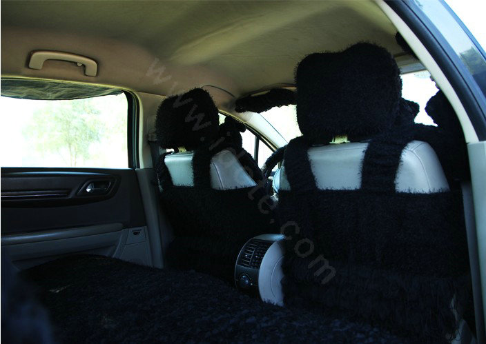 Mei Mei Bear Lace Universal Automobile Car Seat Cover Rose Velvet Cushion 8pcs - Black