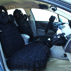 Mei Mei Bear Lace Universal Automobile Car Seat Cover Rose Velvet Cushion 8pcs - Black