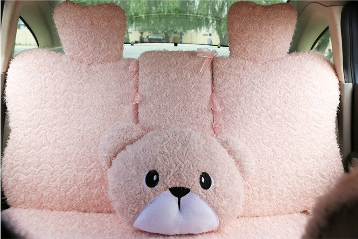 Mei Mei Bear Lace Universal Automobile Car Seat Cover Rose Velvet Cushion 8pcs - Pink