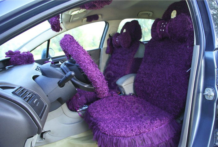 Mei Mei Bear Lace Universal Automobile Car Seat Cover Rose Velvet Cushion 8pcs - Purple