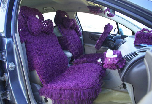 Mei Mei Bear Lace Universal Automobile Car Seat Cover Rose Velvet Cushion 8pcs - Purple