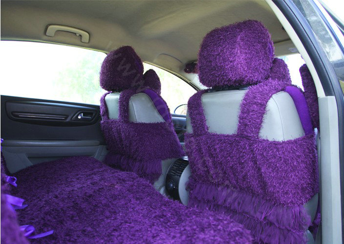 Mei Mei Bear Lace Universal Automobile Car Seat Cover Rose Velvet Cushion 8pcs - Purple