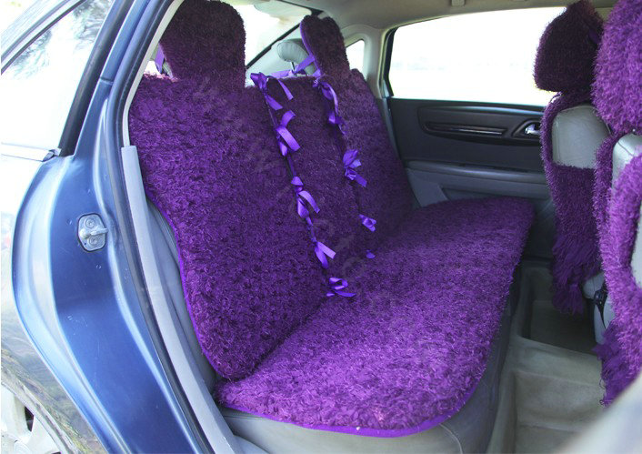 Mei Mei Bear Lace Universal Automobile Car Seat Cover Rose Velvet Cushion 8pcs - Purple