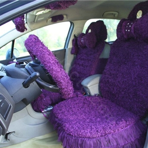 Mei Mei Bear Lace Universal Automobile Car Seat Cover Rose Velvet Cushion 8pcs - Purple