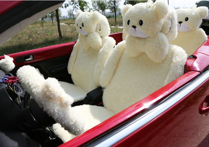 Mei Mei Bear Universal Automobile Car Seat Cover Camel Velvet Cushion 10pcs - Beige