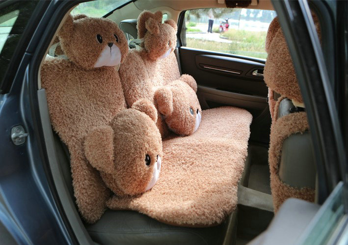 Mei Mei Bear Universal Automobile Car Seat Cover Camel Velvet Cushion 10pcs - Coffee