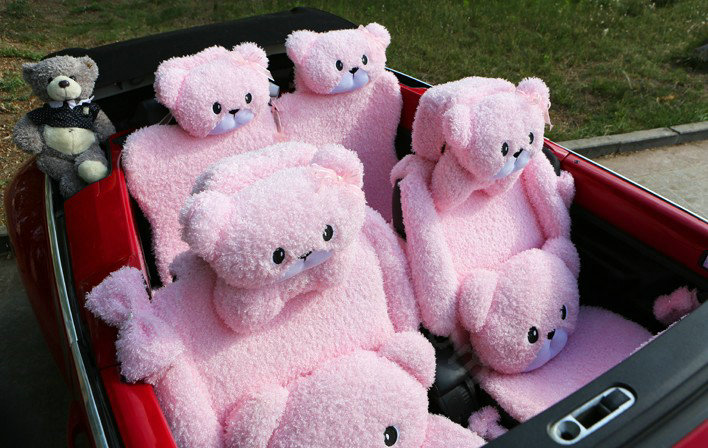 Mei Mei Bear Universal Automobile Car Seat Cover Camel Velvet Cushion 10pcs - Pink