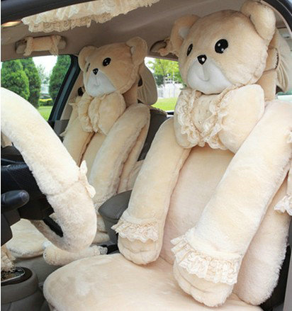 Mei Mei Bear Universal Automobile Car Seat Cover Milk Velvet Cushion 9pcs - Beige