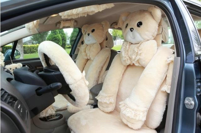 Mei Mei Bear Universal Automobile Car Seat Cover Milk Velvet Cushion 9pcs - Beige