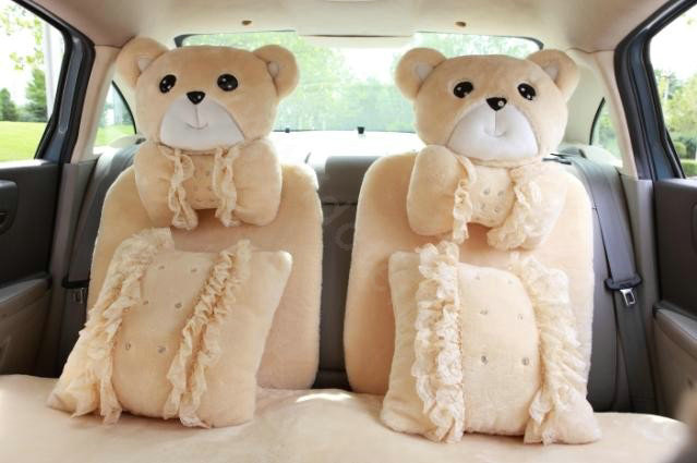 Mei Mei Bear Universal Automobile Car Seat Cover Milk Velvet Cushion 9pcs - Beige