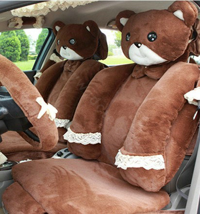 Mei Mei Bear Universal Automobile Car Seat Cover Milk Velvet Cushion 9pcs - Coffee