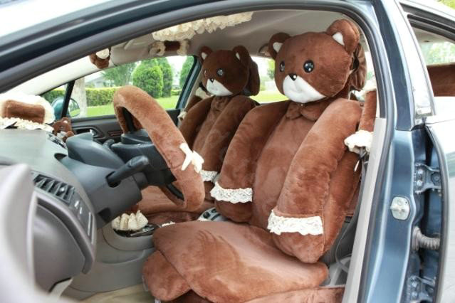 Mei Mei Bear Universal Automobile Car Seat Cover Milk Velvet Cushion 9pcs - Coffee