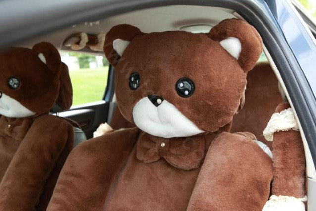 Mei Mei Bear Universal Automobile Car Seat Cover Milk Velvet Cushion 9pcs - Coffee