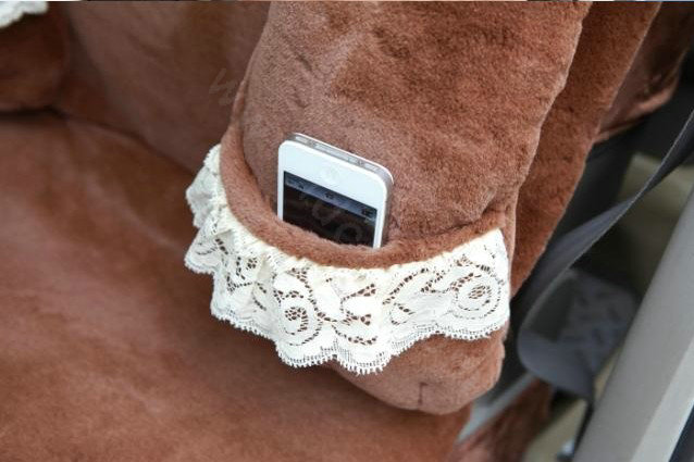 Mei Mei Bear Universal Automobile Car Seat Cover Milk Velvet Cushion 9pcs - Coffee