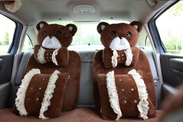 Mei Mei Bear Universal Automobile Car Seat Cover Milk Velvet Cushion 9pcs - Coffee