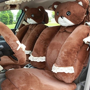 Mei Mei Bear Universal Automobile Car Seat Cover Milk Velvet Cushion 9pcs - Coffee