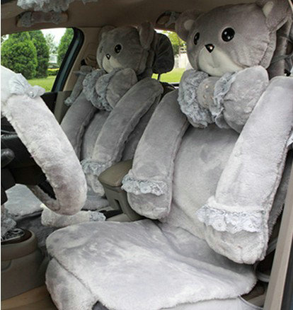Mei Mei Bear Universal Automobile Car Seat Cover Milk Velvet Cushion 9pcs - Grey
