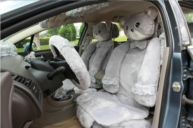 Mei Mei Bear Universal Automobile Car Seat Cover Milk Velvet Cushion 9pcs - Grey