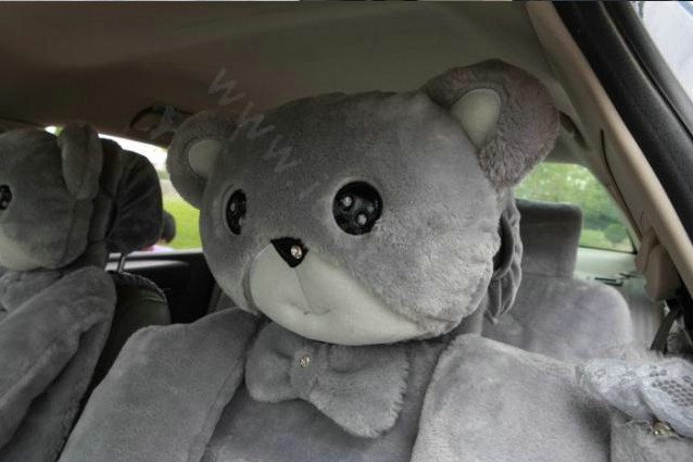 Mei Mei Bear Universal Automobile Car Seat Cover Milk Velvet Cushion 9pcs - Grey