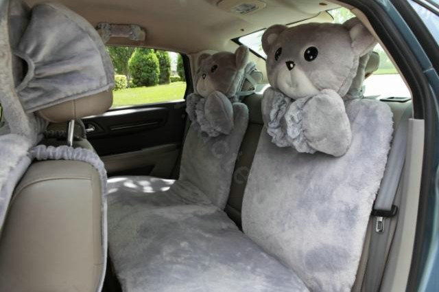 Mei Mei Bear Universal Automobile Car Seat Cover Milk Velvet Cushion 9pcs - Grey