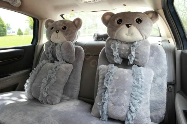 Mei Mei Bear Universal Automobile Car Seat Cover Milk Velvet Cushion 9pcs - Grey