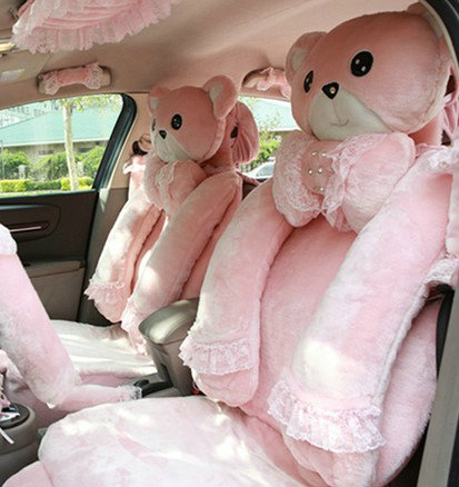 Mei Mei Bear Universal Automobile Car Seat Cover Milk Velvet Cushion 9pcs - Pink