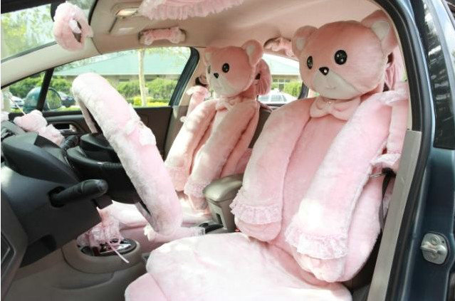 Mei Mei Bear Universal Automobile Car Seat Cover Milk Velvet Cushion 9pcs - Pink