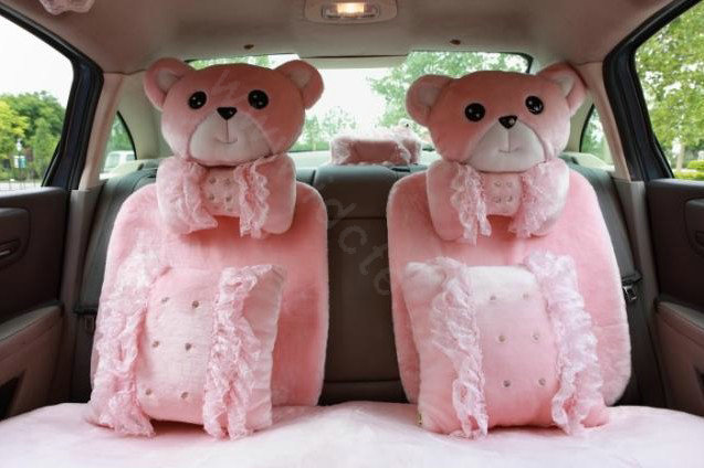 Mei Mei Bear Universal Automobile Car Seat Cover Milk Velvet Cushion 9pcs - Pink