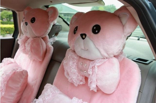 Mei Mei Bear Universal Automobile Car Seat Cover Milk Velvet Cushion 9pcs - Pink