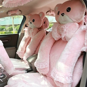 Mei Mei Bear Universal Automobile Car Seat Cover Milk Velvet Cushion 9pcs - Pink