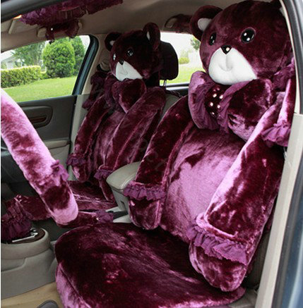 Mei Mei Bear Universal Automobile Car Seat Cover Milk Velvet Cushion 9pcs - Purple