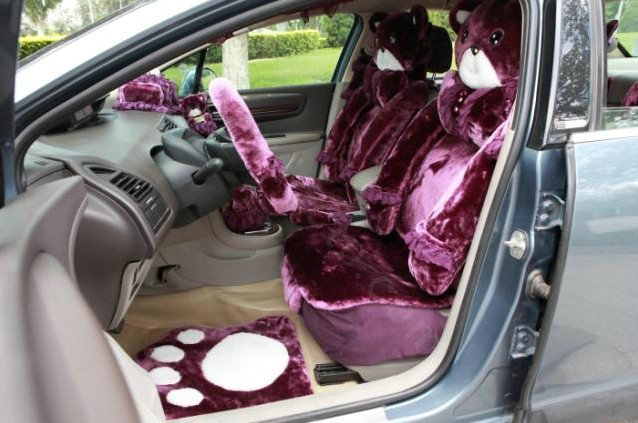 Mei Mei Bear Universal Automobile Car Seat Cover Milk Velvet Cushion 9pcs - Purple