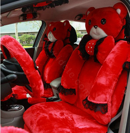 Mei Mei Bear Universal Automobile Car Seat Cover Milk Velvet Cushion 9pcs - Red