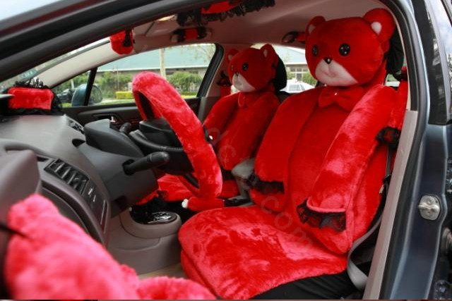 Mei Mei Bear Universal Automobile Car Seat Cover Milk Velvet Cushion 9pcs - Red