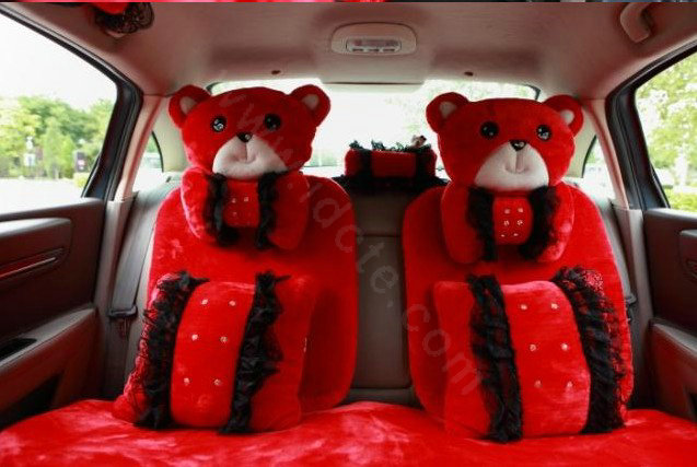 Mei Mei Bear Universal Automobile Car Seat Cover Milk Velvet Cushion 9pcs - Red