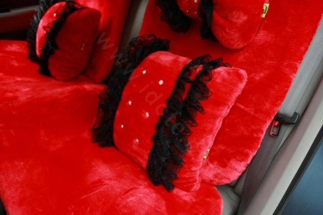 Mei Mei Bear Universal Automobile Car Seat Cover Milk Velvet Cushion 9pcs - Red