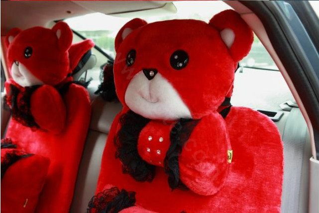 Mei Mei Bear Universal Automobile Car Seat Cover Milk Velvet Cushion 9pcs - Red